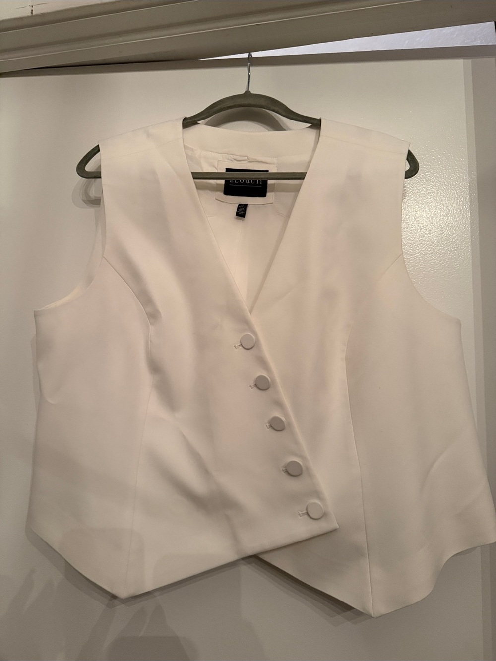 Eloquii White Asymmetrical Overlap V-Neck Button Down Vest